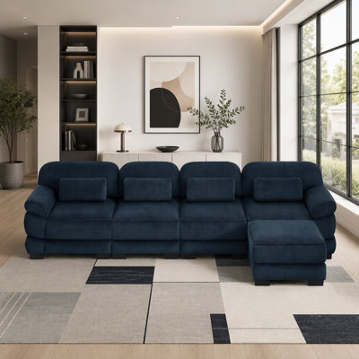 Canapé modulaire surdimensionné en forme de L de 132,3 po avec repose-pieds en nuage avec repose-pieds, canapé en velours côtelé 4 places, assise profonde, dossier réglable