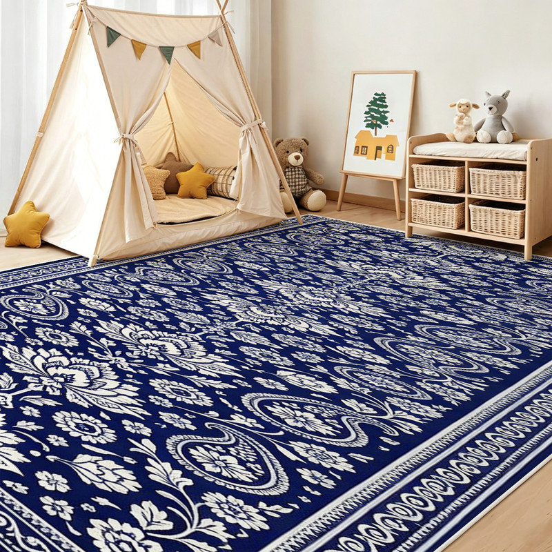  Tapis moderne de moquette intérieure moelleuse de 5 pi x 7 pi avec envers en caoutchouc antidérapant pour la table à manger, motif floral cachemire