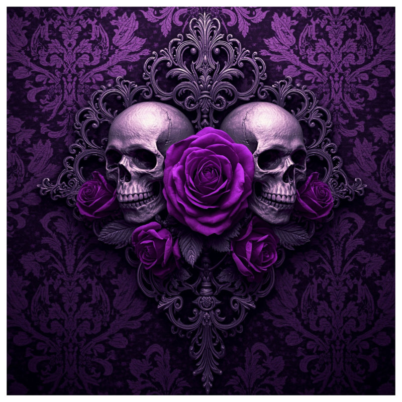 Housses de couette mauves crânes et roses, Twin