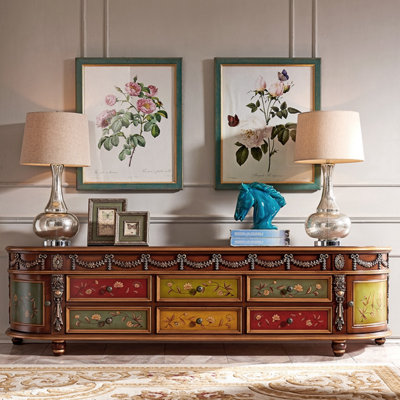 American Style Solid Wood Carved TV Cabinet