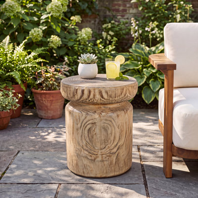Terran Rustic MGO Wood-Grain Side Table with Tree-Stump Design