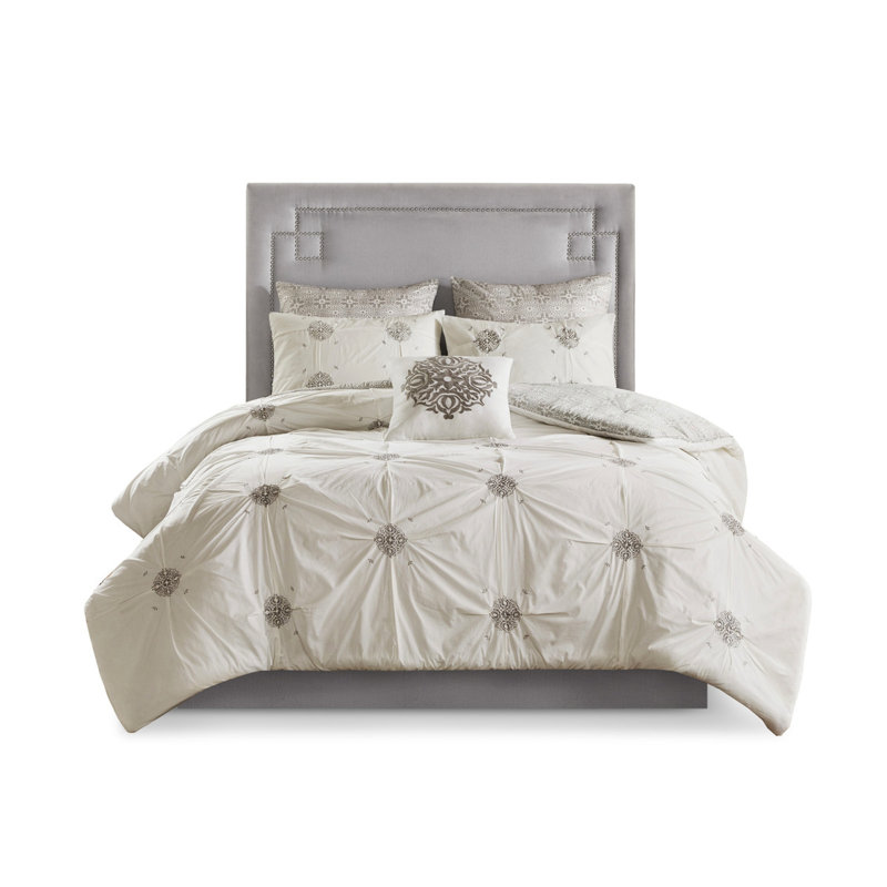 Édredon très grand / très grand 6 po réversible avec détails de broderie en coton 6 pièces