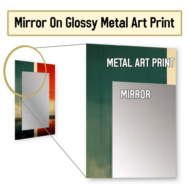 Lost In Simplicity I - Minimalism Decorative Mirror, Green Wall Mirror, Printed Metal Art, 40" x 30"