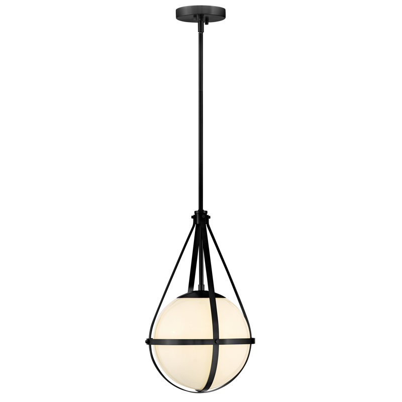 Colby Small Globe Pendant Light with Cased Opal Glass, Black
