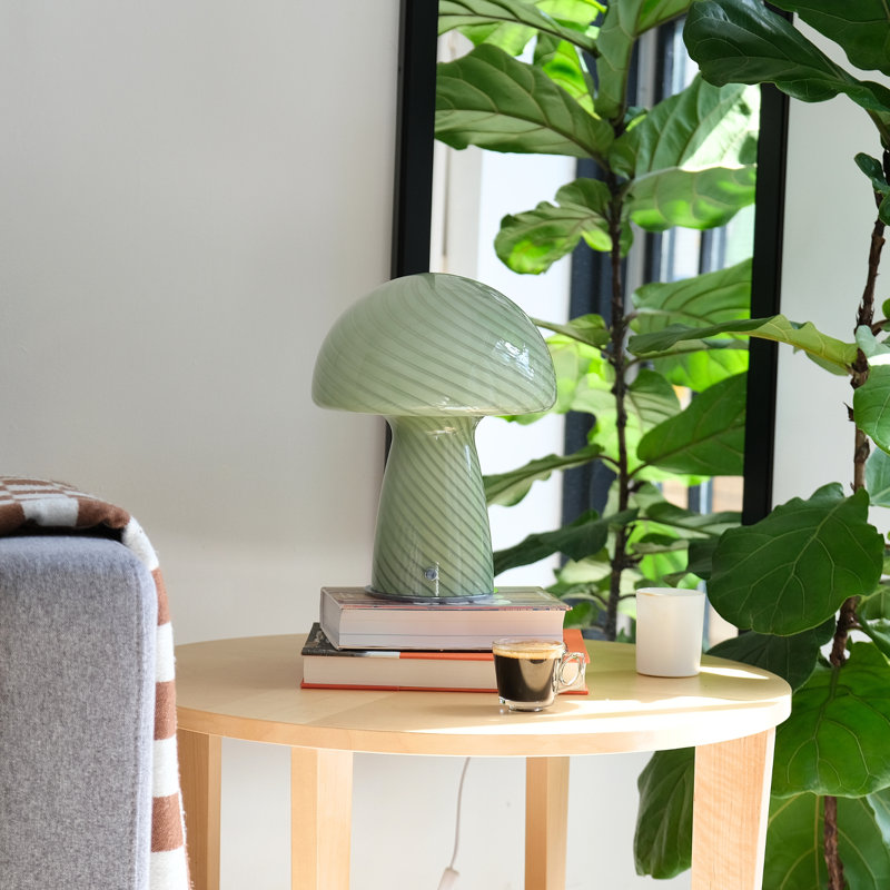 Lampe de table en verre avec champignon, Vert