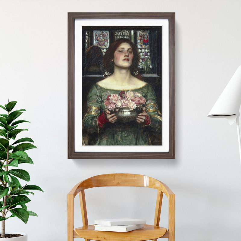 Girl with Flowers by John William Waterhouse - Picture Frame Painting, 36cm H x 27cm W x 2cm D, Walnut Framed