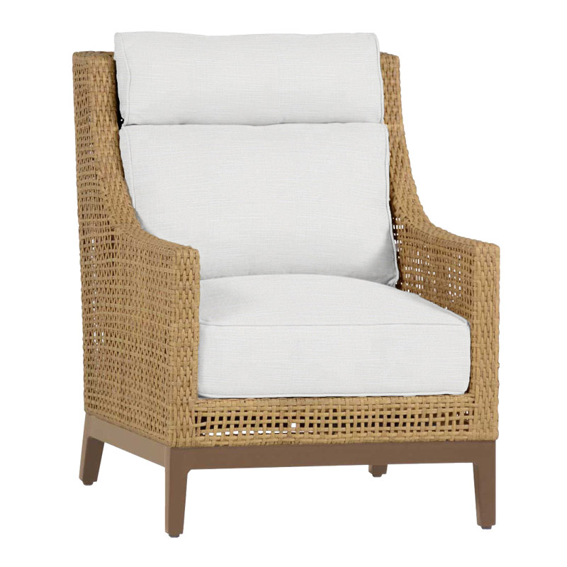 Peninsula Woven Lounge Chair, No welt + Standard fill, Mahogany/Chestnut, Linen Navy
