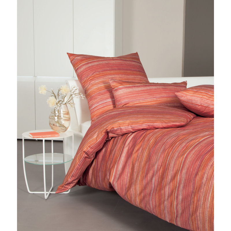 Messina Cotton Striped Duvet Cover Set with Pillowcases, Siena/Tabasco, 155 x 200cm Duvet Cover + 1 Standard Pillowcase
