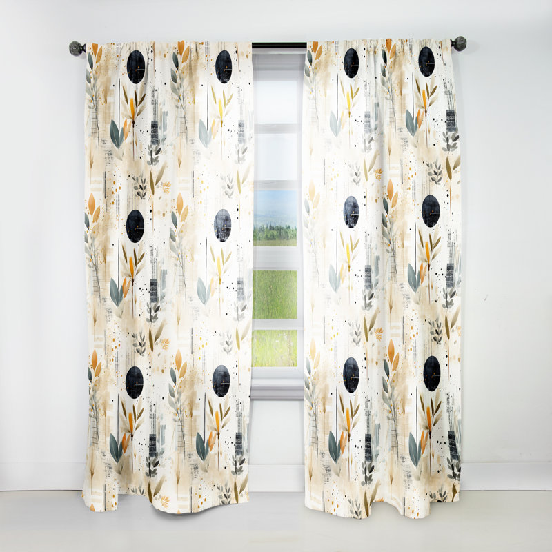 Motif de fougère nomade beige urbain - rideau en velours floral - obscurcissant - 1 panneau, L 52 po x L 108 po