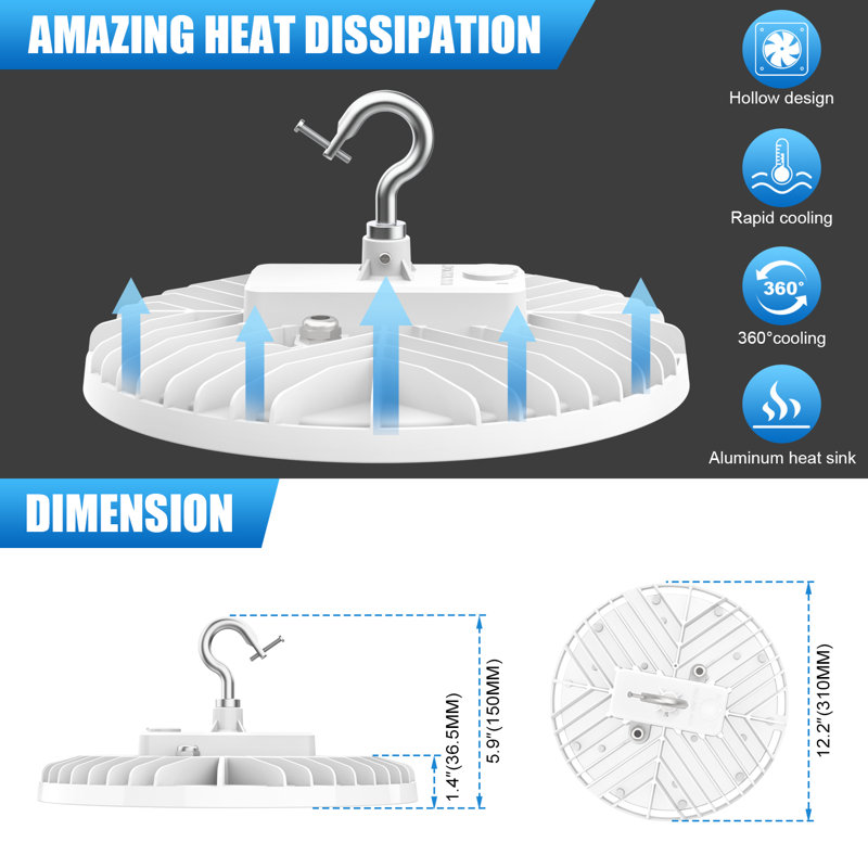 Lumière à intensité variable ronde haute baie 150W / 120W / 90W watts réglable 4500K / 5000K / 5700K 3CCT  