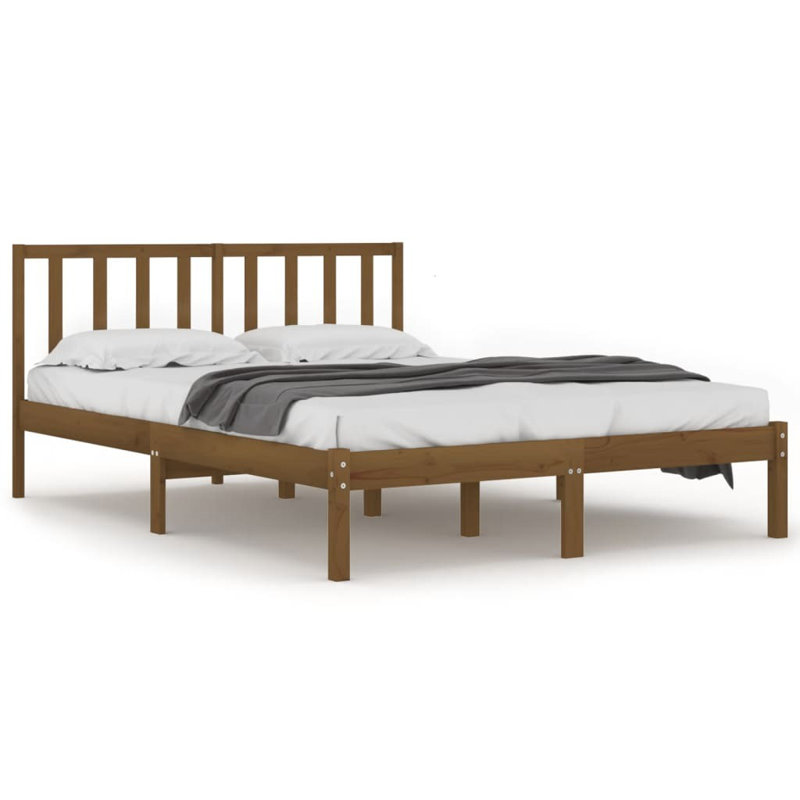 Bed Frame Solid Wood, Honey Brown, 200 x 200cm