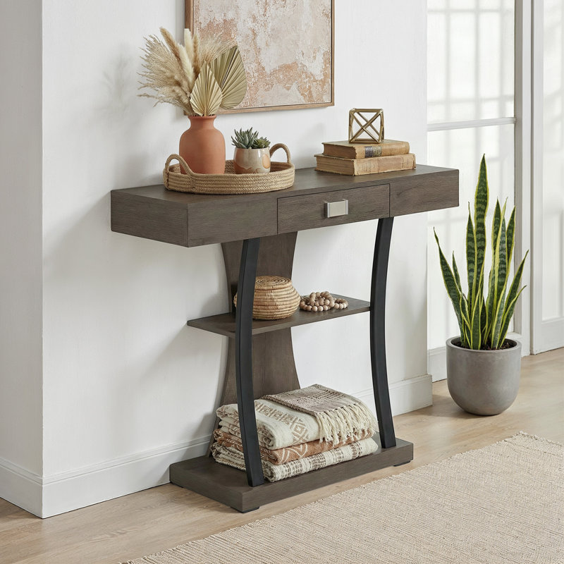 Amett 1 Drawer Console Table, Charcoal Gray, 34" H x 36" W x 12" D