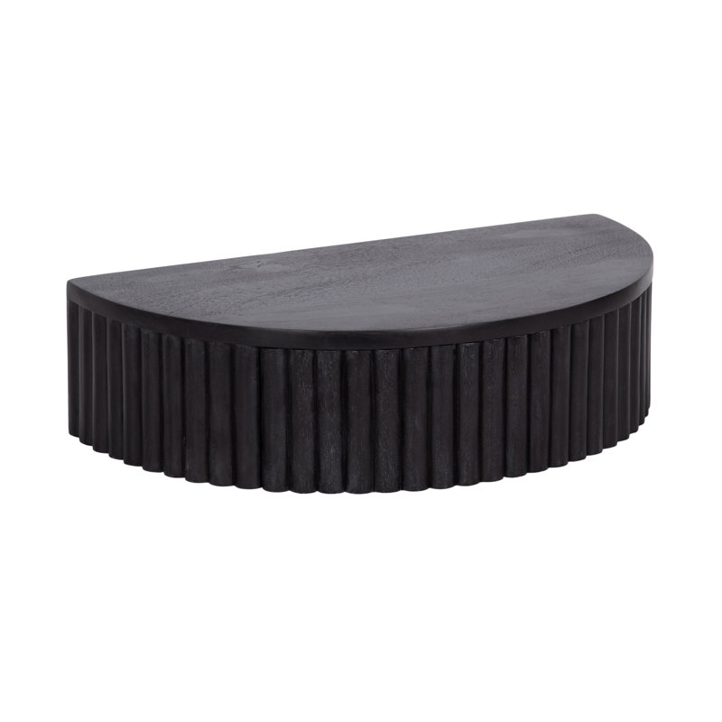Kristie Half-circle Mango Solid Wood Floating Shelf with Drawer, Black