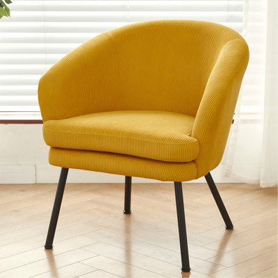 Chaise d'appoint en velours côtelé avec pieds en métal noir, fauteuil rembourré moderne, fauteuil demi-tonneau confortable pour la chambre à coucher du salon