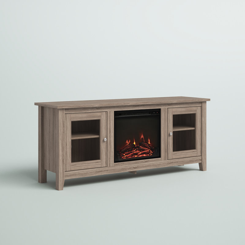 Kohn 58" 2-Door TV Stand with Electric Fireplace, Ash Gray