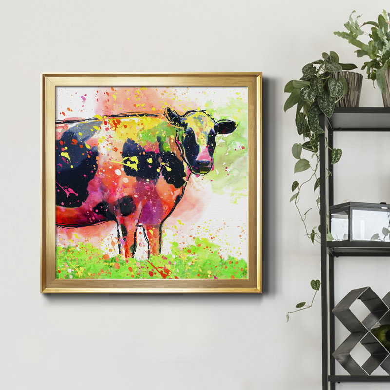 Sainte vache! - Peinture sur toile encadrée, Or, H 17,5 po x l 17,5 po x P 1,5 po