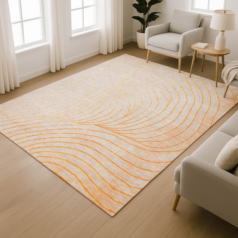 Premium Machine Washable Mayfield AMF2107 Swirls Rug, Orange, 2'6" x 3'10"