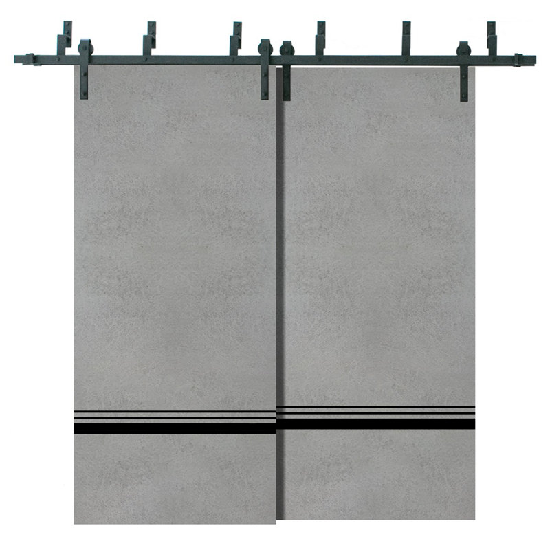 Solid Manufactured Wood Panelled Wood Finish Sliding Closet Doors, 84" x 84", Concrete