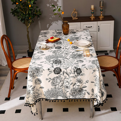 Fringed Printed Oil-Resistant Tablecloth