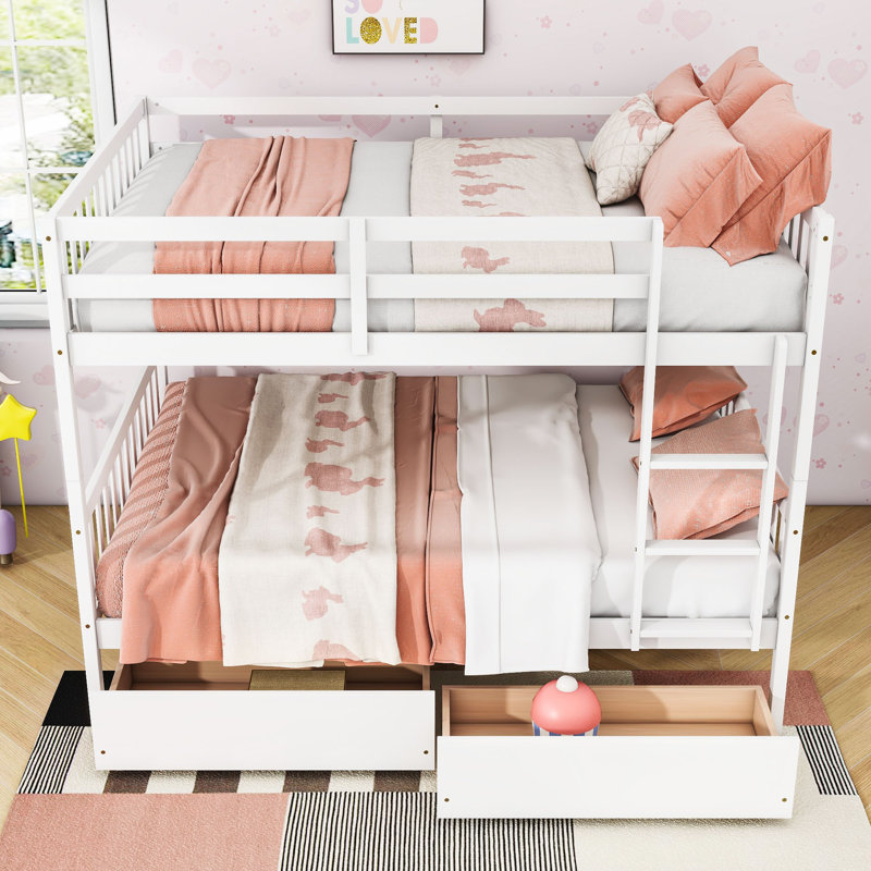 Wood Bunk Bed With 2 Drawers, Full Over Full, White