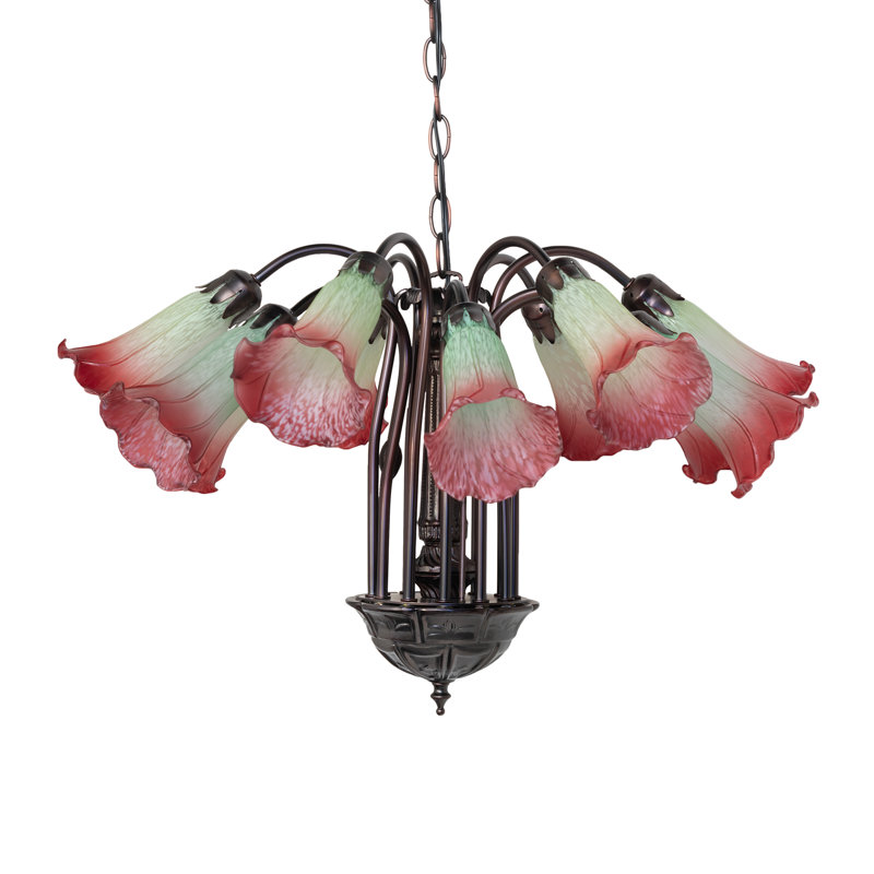 Tiffany 12 - Light Chandelier, Seafoam/Cranberry