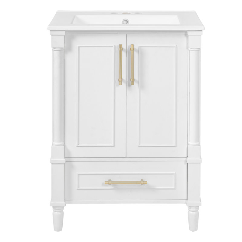 Meuble-lavabo simple autoportant 24 po avec plateau en céramique 24 po, Blanc