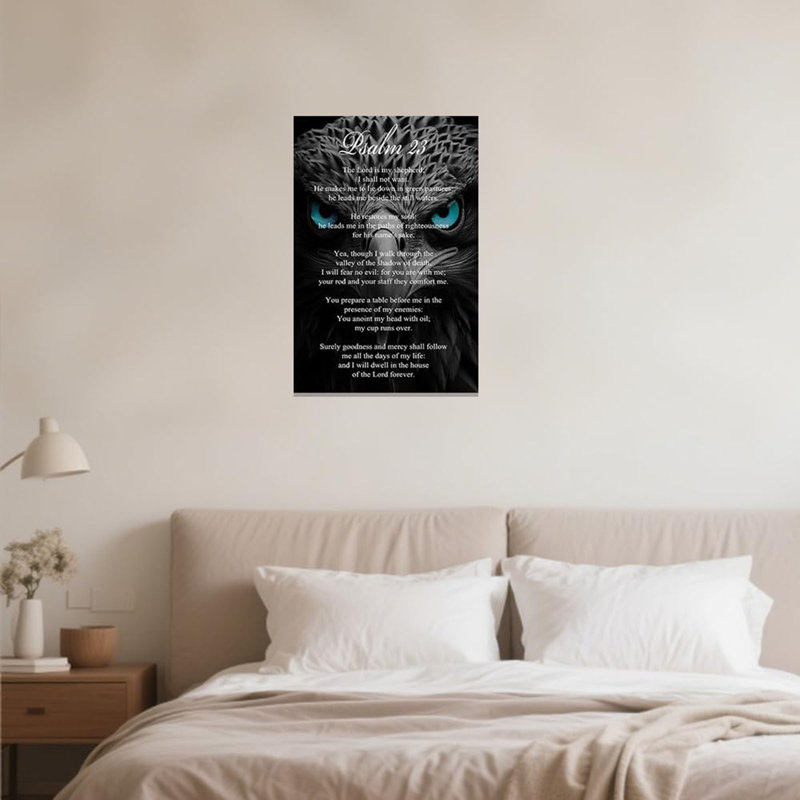 Chrétien, art mural sur toile, psaume, 23 images bibliques, peinture de la faune, versets de la Bible, œuvre d'art de Jésus pour le bureau (24 po x 36 po)