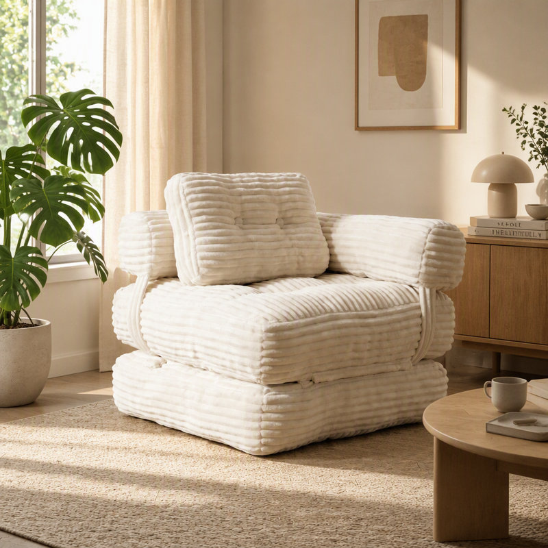Canapé-lit de sol pliable, convertible, futon, Beige