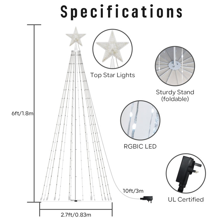  Smart Christmas Tree 6FT 265 Led Light, Prelit DIY Pattern and  Text Outdoor Christmas Cone Tree Light Show, Music Sync RGB Christmas Yard  Lights App Remote Control for Indoor Outdoor Decorations 