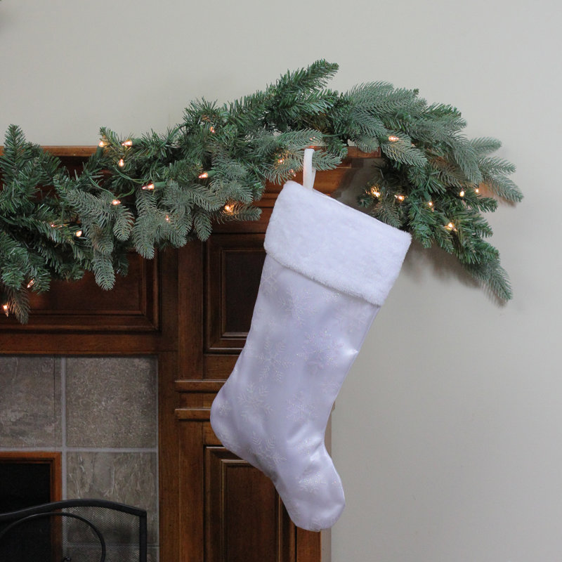 Chaussette de Noël en forme de flocon de neige scintillant 20,5 po, Blanc