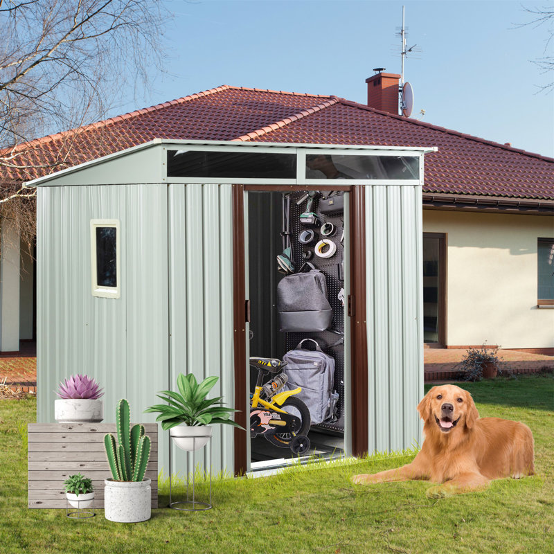 6 ft. W x 5 ft. D Lean-To Storage Shed with Window Transparent Plate,Modern Robust Construction Tool Shed with Sliding Doors and Padlock