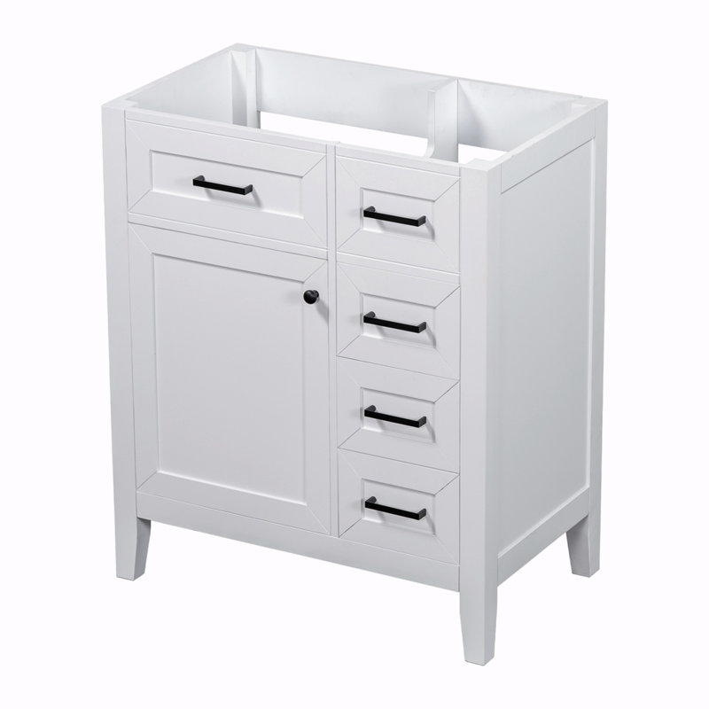 Amelyah 29.52'' Single Bathroom Vanity with Wood Top, White