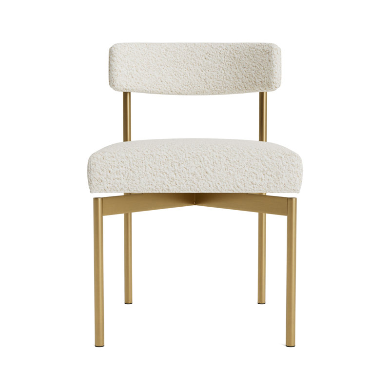 Remy Upholstered Dining Chair, Berber - Cream, Brushed Brass