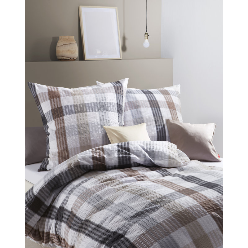 Cotton Chequered Duvet Cover Set with Pillow Shams Included, 135 x 200 cm