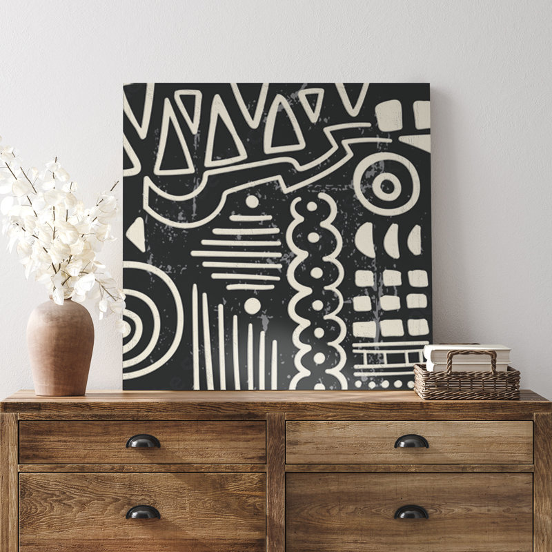 Art moderne noir et blanc Gifitti, H 12 po x l 12 po, Toile tendue