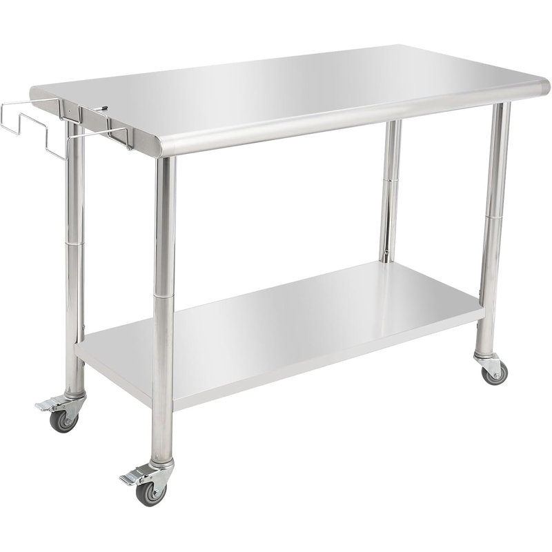 Commercial Stainless Steel Table, Heavy-Duty Prep Table with Undershelf for Versatile Workspaces,Versatile Worktable with Backsplash & Hooks for Kitchen
