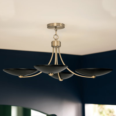 Lustre convertible XL 4 lumières Palmela 32 pouces au fini bronze champagne avec abat-jour noir