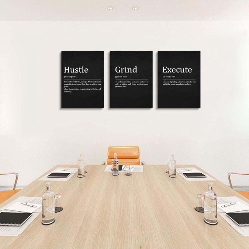 3 Piece Wrapped Canvas Print, Black
