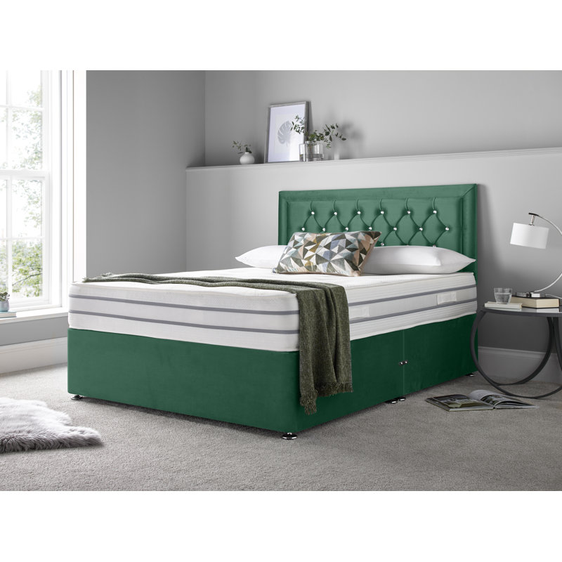 Muskingum Upholstered Bed with Mattress, 2 Left Side Drawers, Single (3'), Green