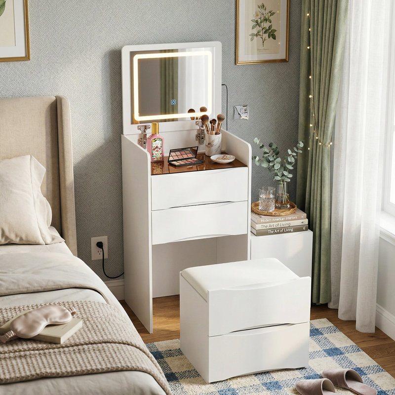 3 In 1 Vanity Desk With Flip Top Mirror And Comfortable Bench