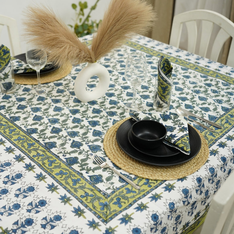 Nappe de qualité supérieure imprimée à la main avec motifs complexes pour salle à manger, Mahubala (14 places)