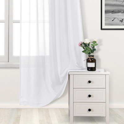 2 Panels White Sheer Curtains for Living Room Linen Look Voile Drapes Grommet Window Curtain Panel