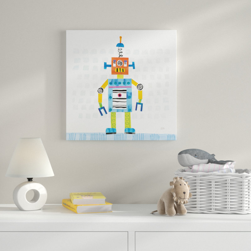 «Robot Party II on Squares», impression, H 18 po x l 18 po x P 1 po, Toile tendue