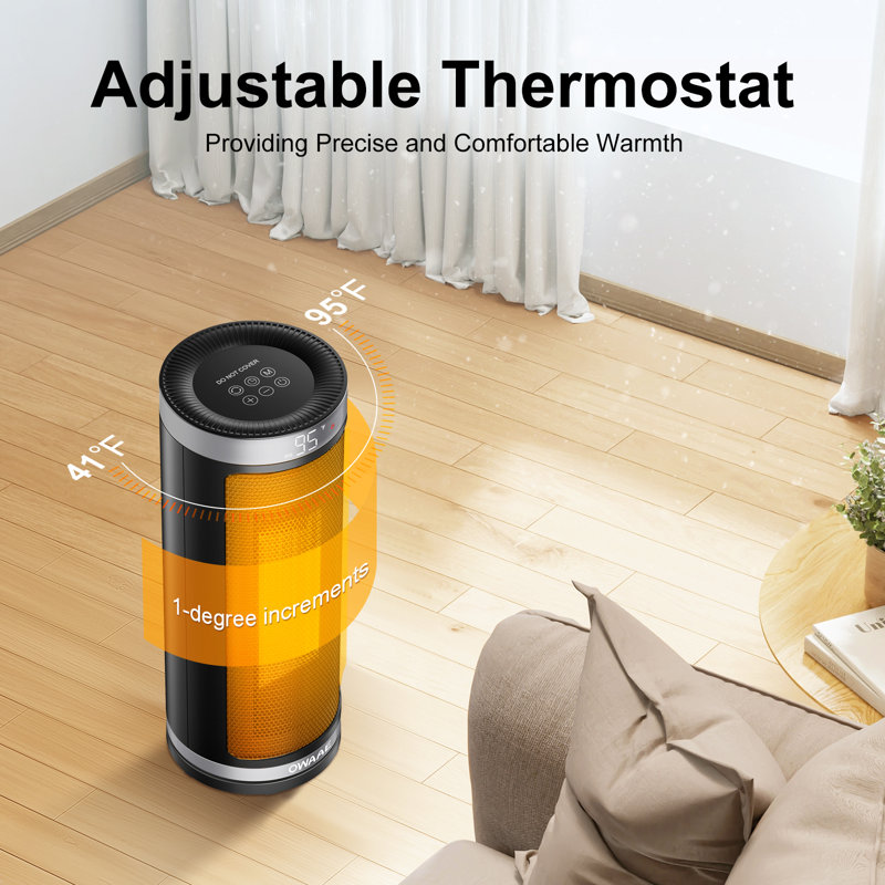 Chaufferette électrique électrique, chauffe-eau portatif 1500 W avec oscillation à 60 °, 3 niveaux de chauffage et protection contre le basculement pour la chambre de bureau