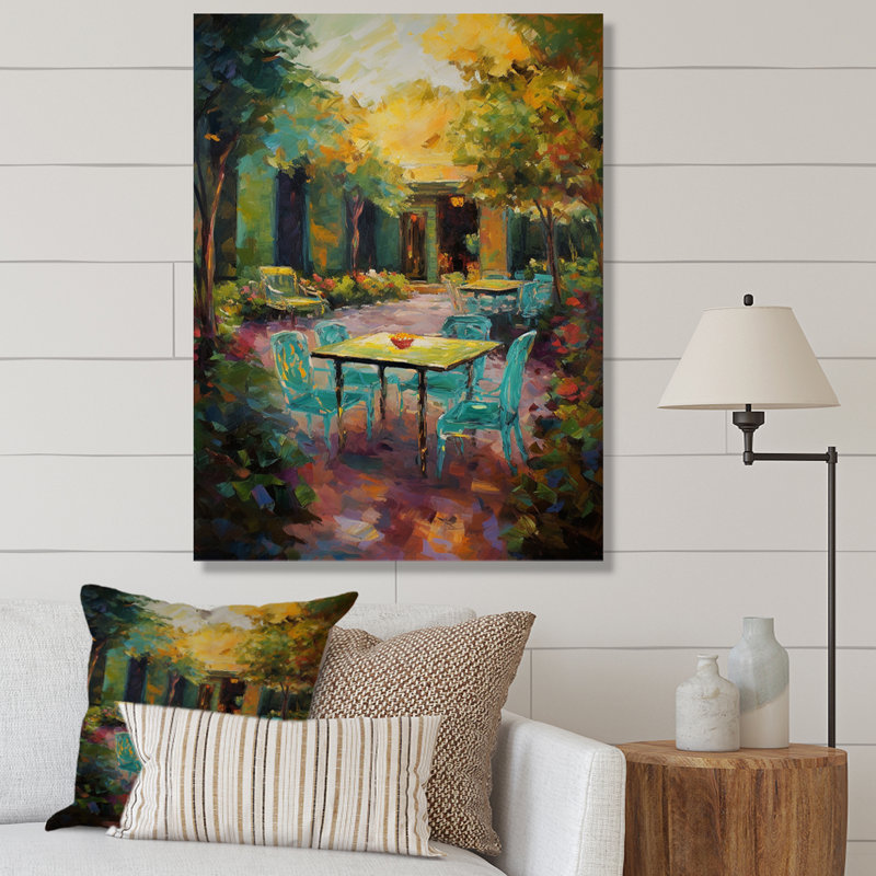 Impression romantique sur toile, "Romantic Picknick In Luscious Italian Garden I", H 32 po x l 16 po x P 1 po, Toile tendue