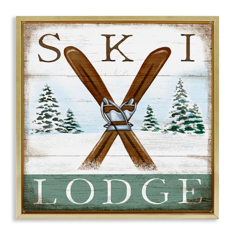 Enseigne de chalet de ski rustique, H 25 po x l 25 po, Cadre flottant métallique doré