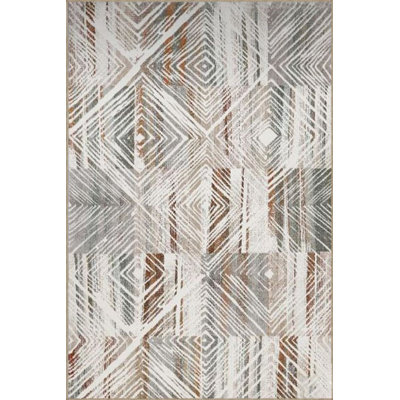 Cream Geometric Traditional Woven Base Machine Washable Rug