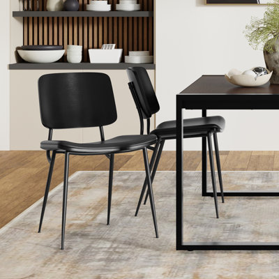 Hayley Metal Dining Chair with Ergonomic Molded Solid Wood Backrest and Padded Seat (Set of 2)