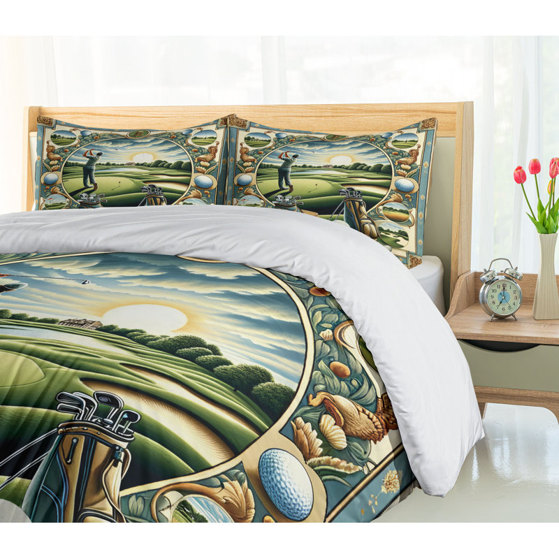 Golf Themed Duvet Cover, California King Duvet Cover + 2 Standard Shams