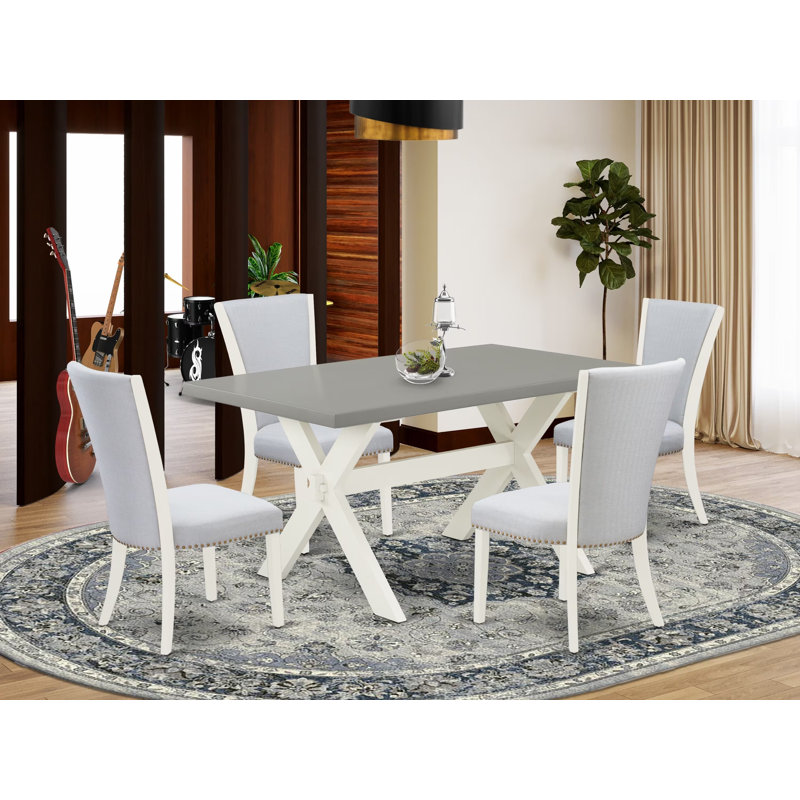 Ensemble de salle à manger 5 pièces comprenant une table rectangulaire à pattes en X et 4 chaises Parson rembourrées en lin gris, 91 x 152 cm, multicolore